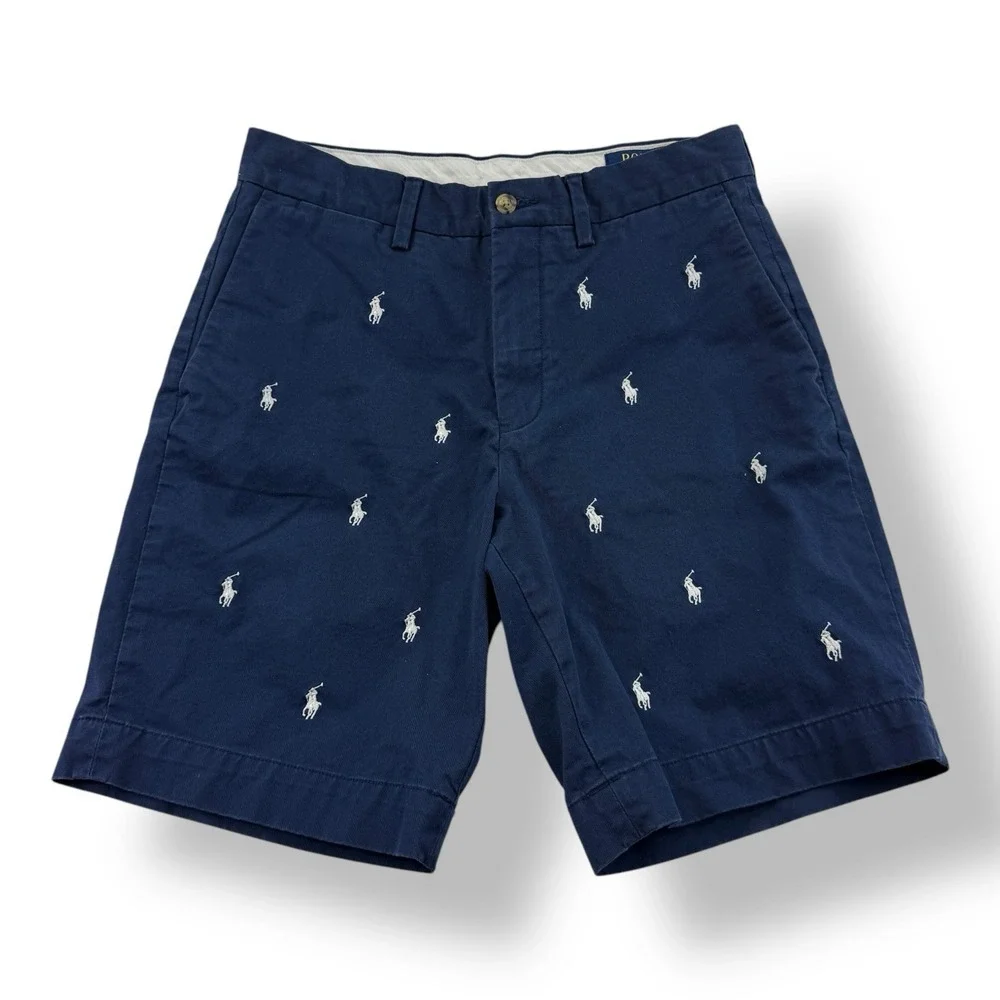Polo Ralph Lauren Blue Chino Shorts Men's Size 29x8.5‎ White Embroidered Logo